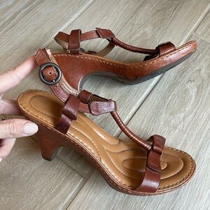 Elegant Brown Leather Heeled Sandals